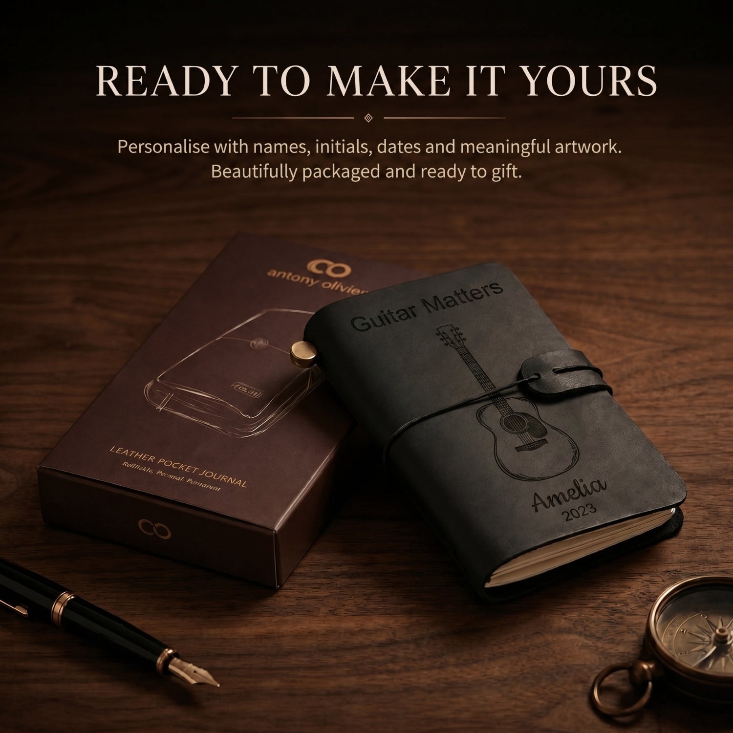 Personalised Leather Pocket Music Journal – Refillable Mini Notebook