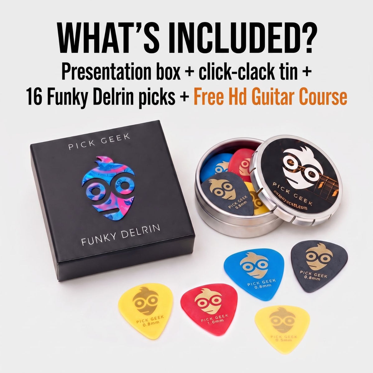 Pick Geek Funky Delrin Guitar Pick Set - Premium Gift Edition