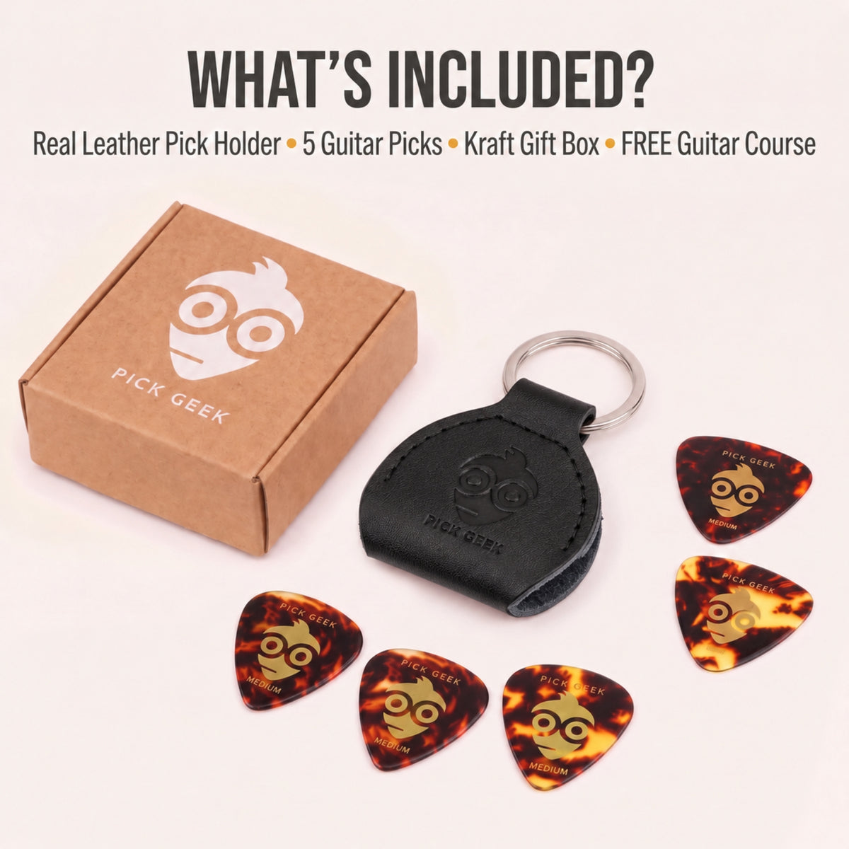 Pick Geek Leather Guitar Pick Holder Keyring - Premium Plectrum Case