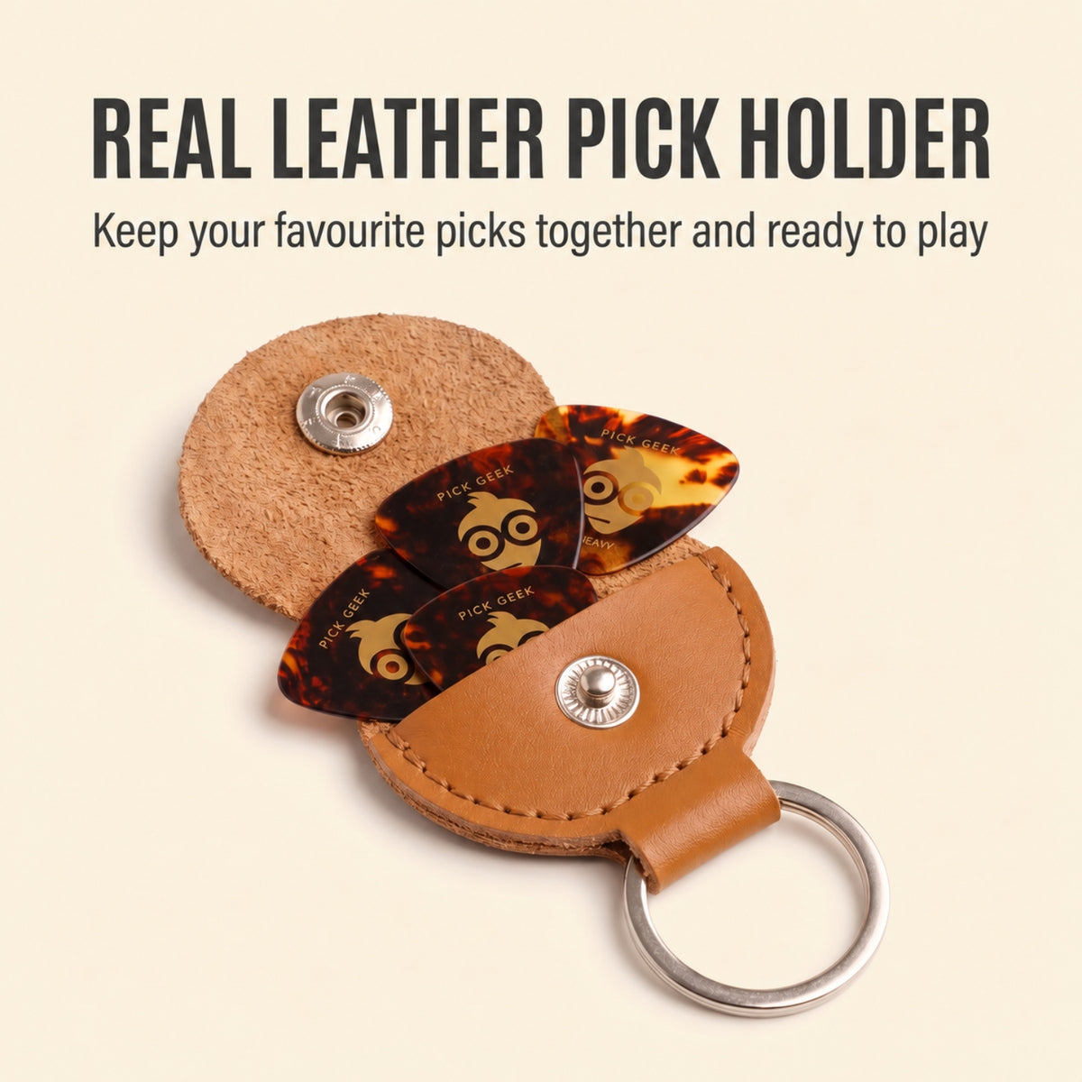 Pick Geek Leather Guitar Pick Holder Keyring - Premium Plectrum Case