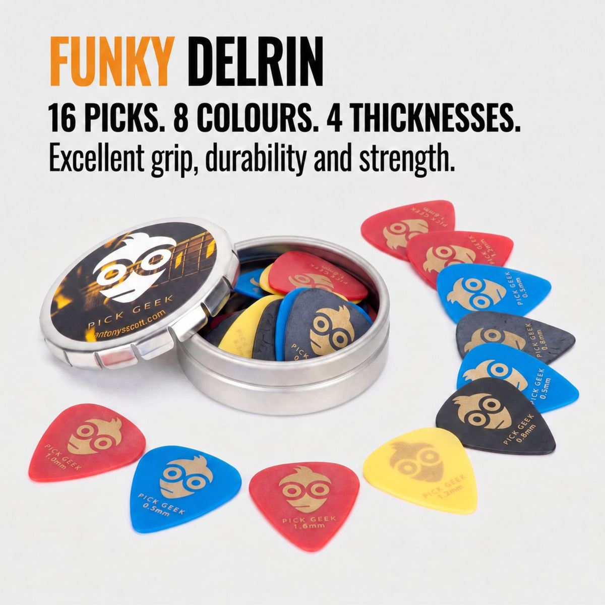 Pick Geek Funky Delrin Guitar Pick Set - Premium Gift Edition