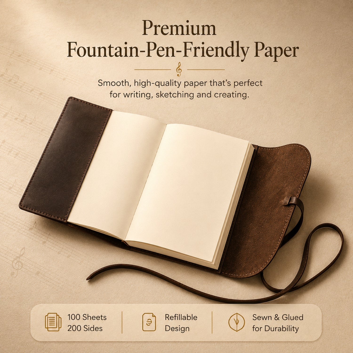 Personalised Leather Music Journal – Custom Engraved Refillable Notebook