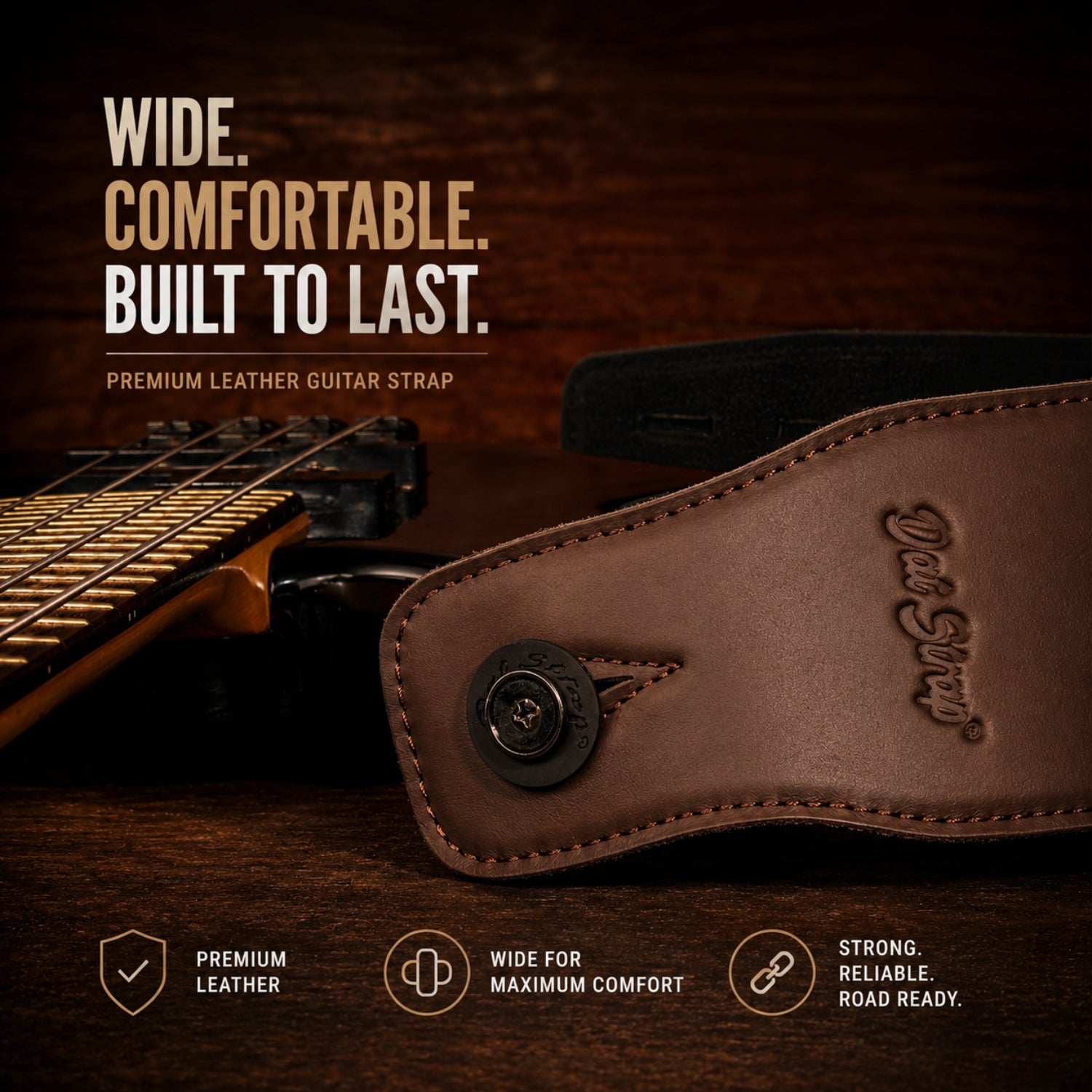 Personalised Dat Strap Wide Padded Leather Guitar Strap