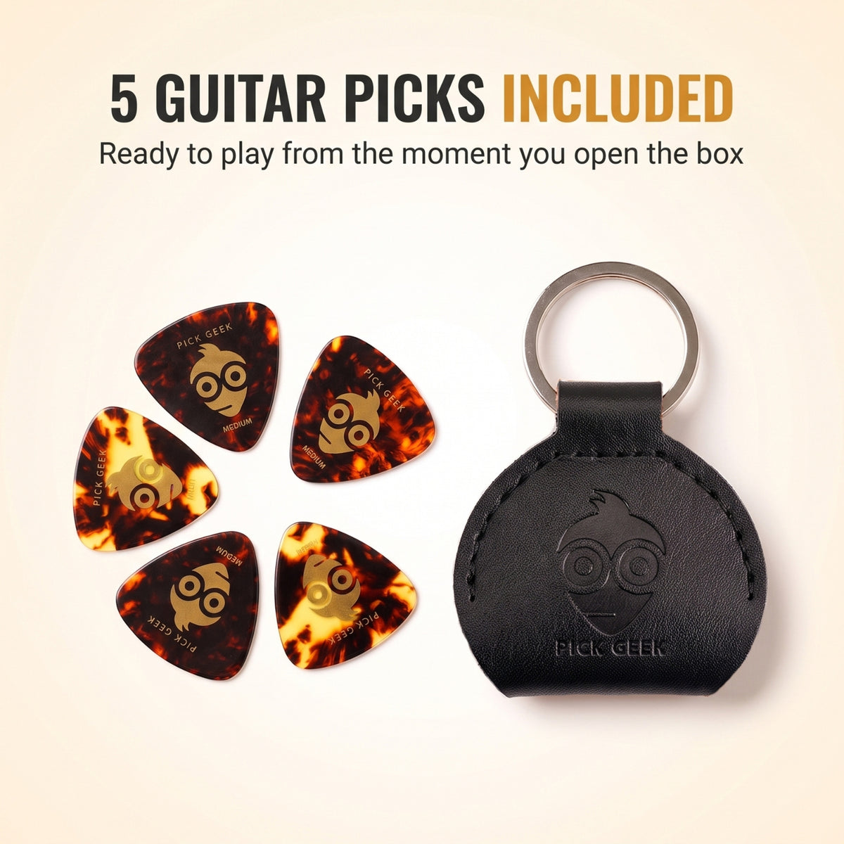 Pick Geek Leather Guitar Pick Holder Keyring - Premium Plectrum Case