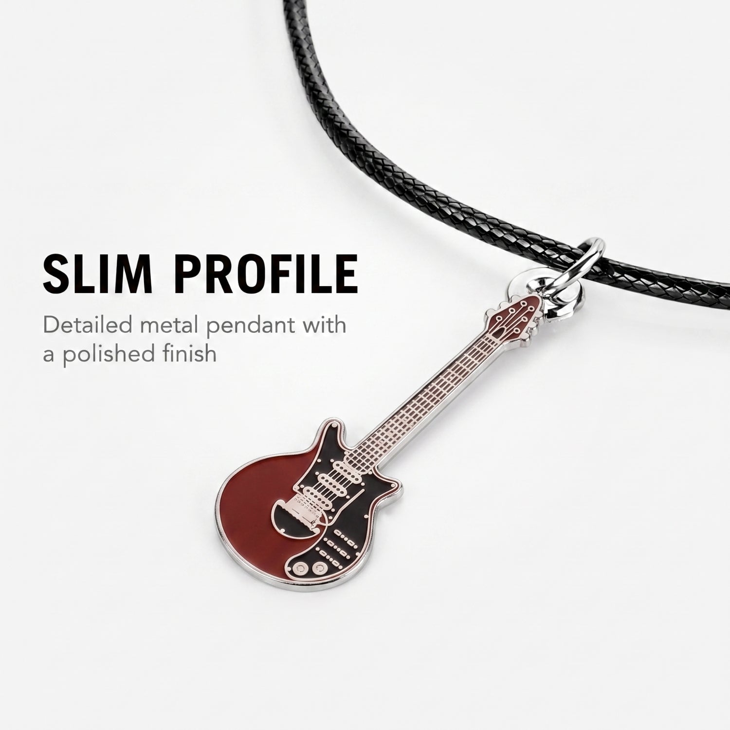 Brian May "Red-Special" Guitar Necklace – 40mm Guitar Pendant with 46cm Black Faux Leather Cord