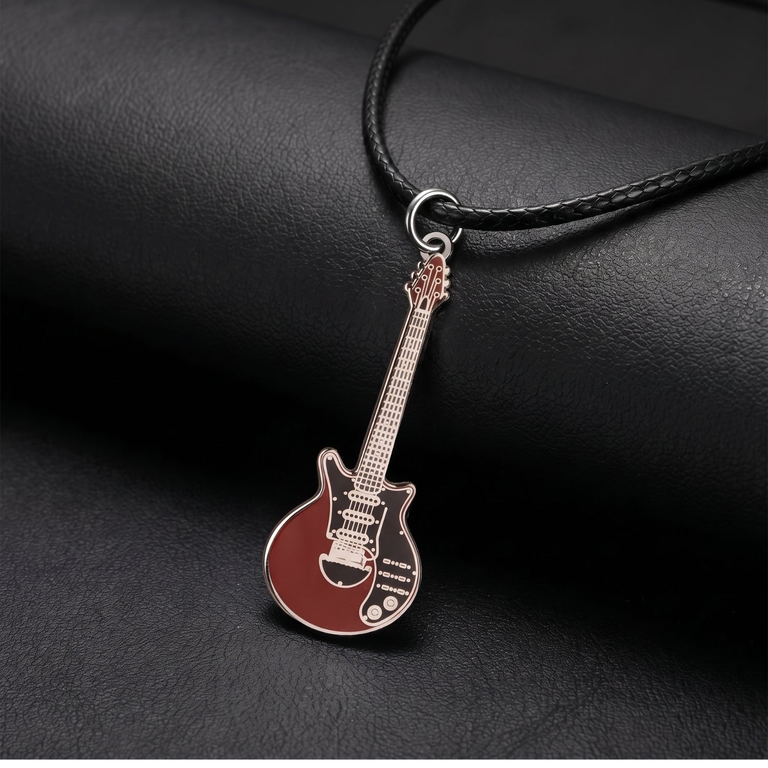 Brian May "Red-Special" Guitar Necklace – 40mm Guitar Pendant with 46cm Black Faux Leather Cord