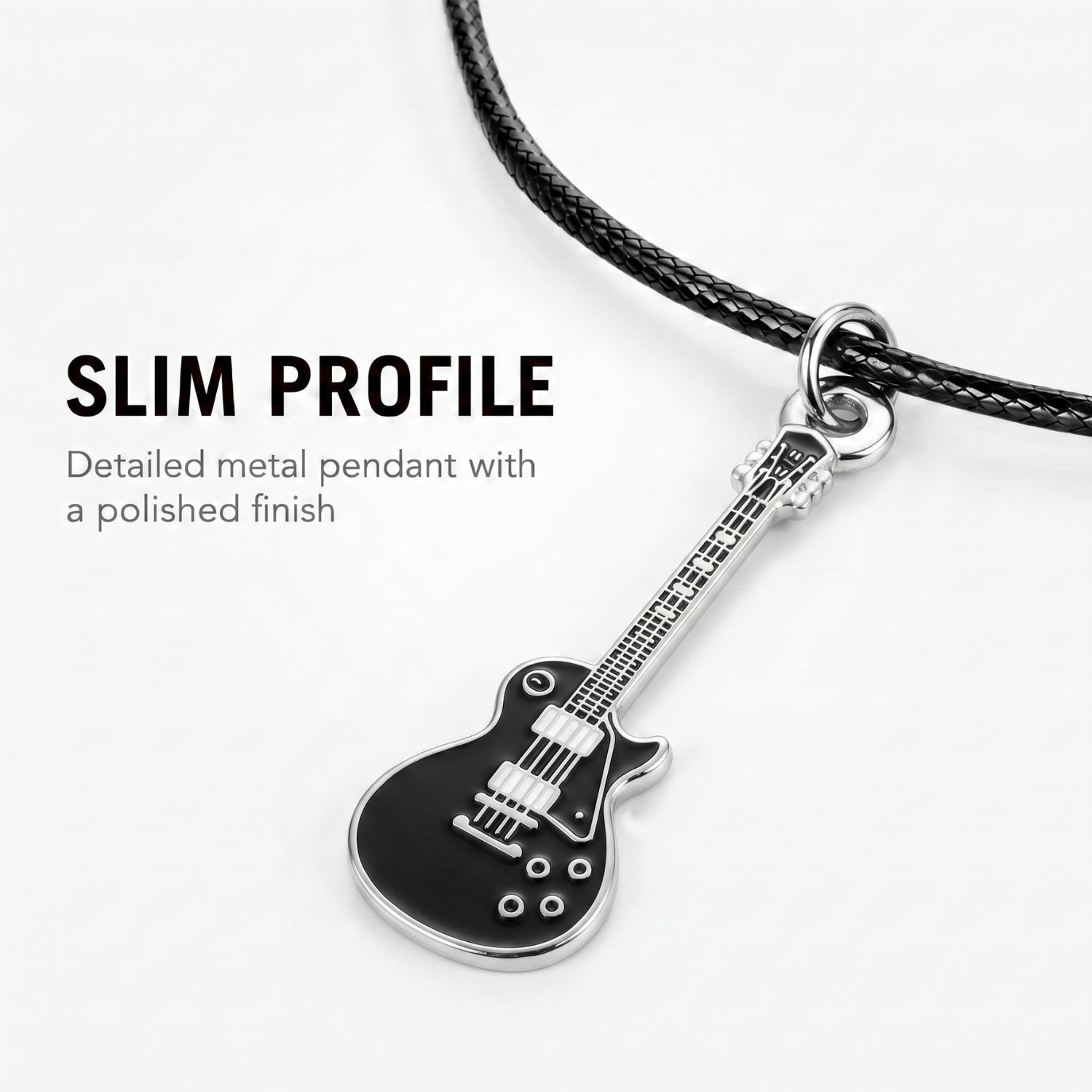 Black Les Paul-Style Guitar Necklace – Electric Guitar Pendant with 46cm Faux Leather Cord