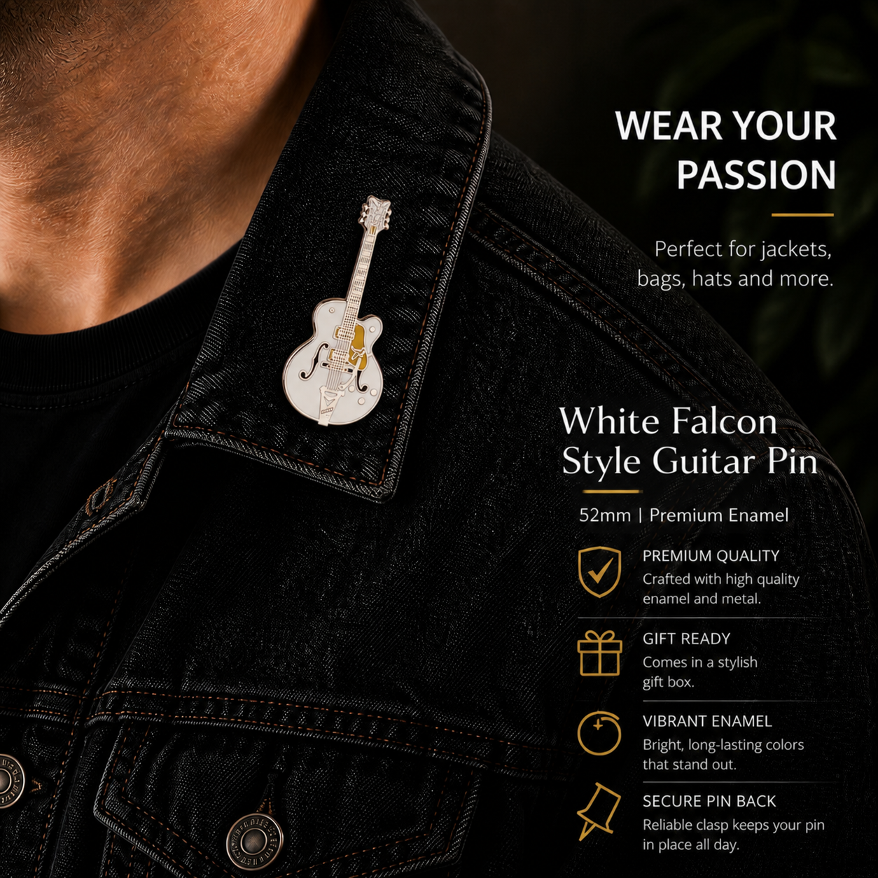 White Falcon Style Guitar Enamel Pin Badge