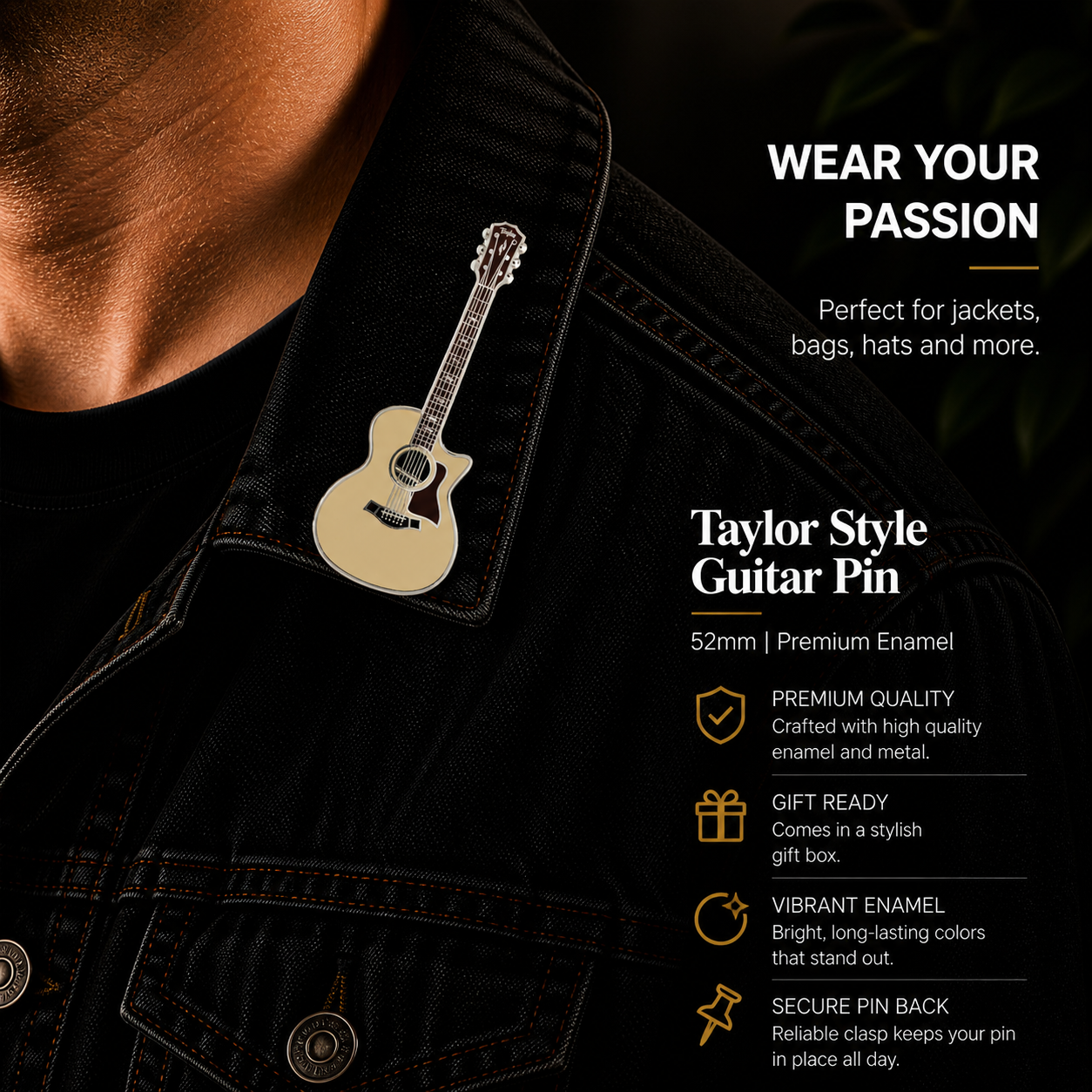 Taylor Style Acoustic Guitar Enamel Pin Badge