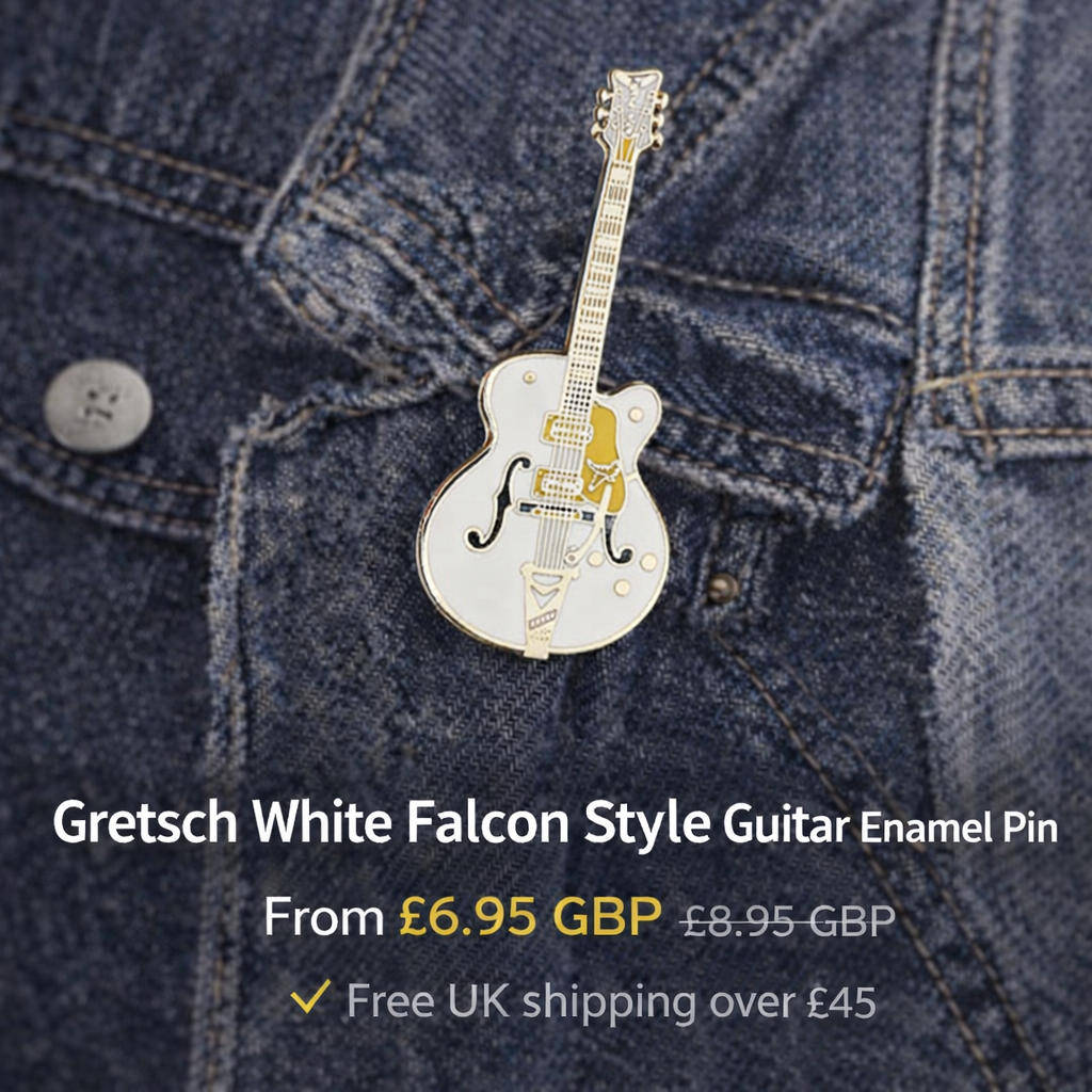 White Falcon Style Guitar Enamel Pin Badge