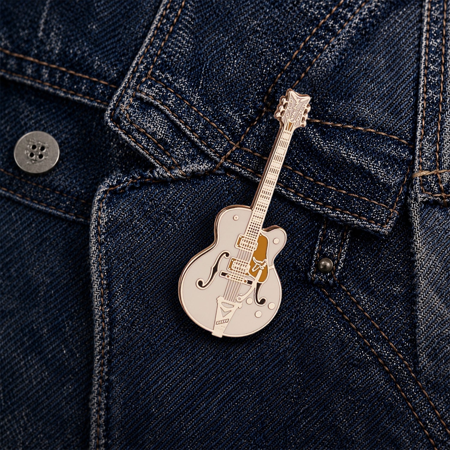 White Falcon Style Guitar Enamel Pin Badge