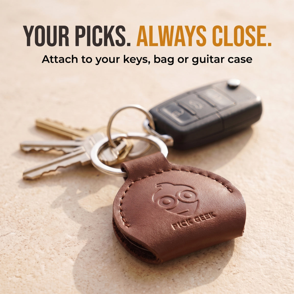 Pick Geek Leather Guitar Pick Holder Keyring - Premium Plectrum Case