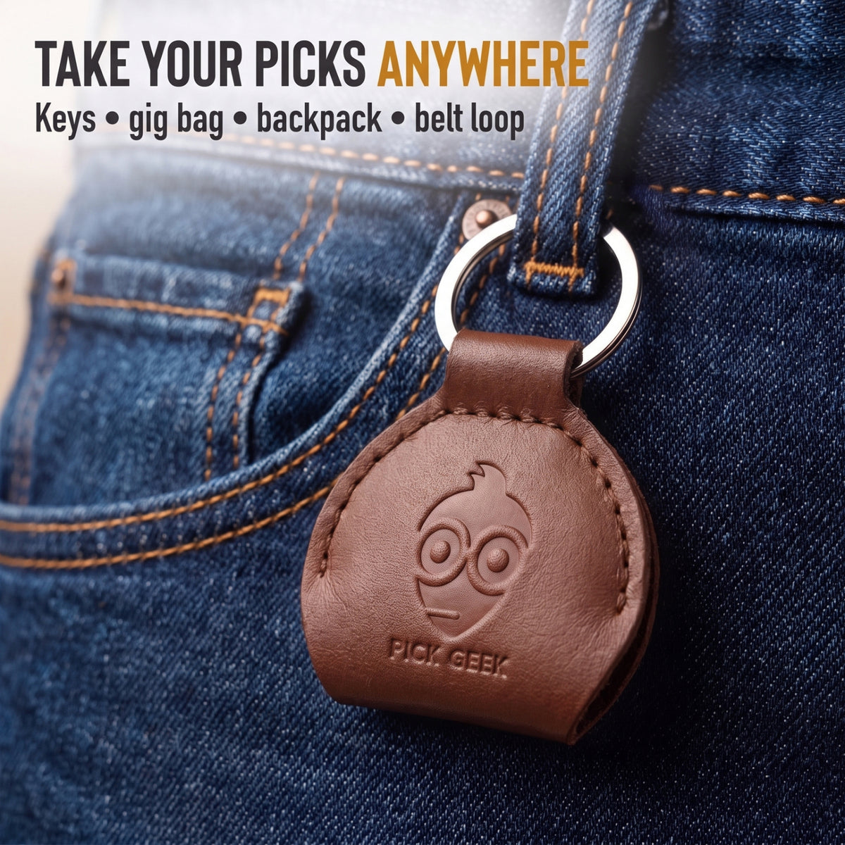Pick Geek Leather Guitar Pick Holder Keyring - Premium Plectrum Case