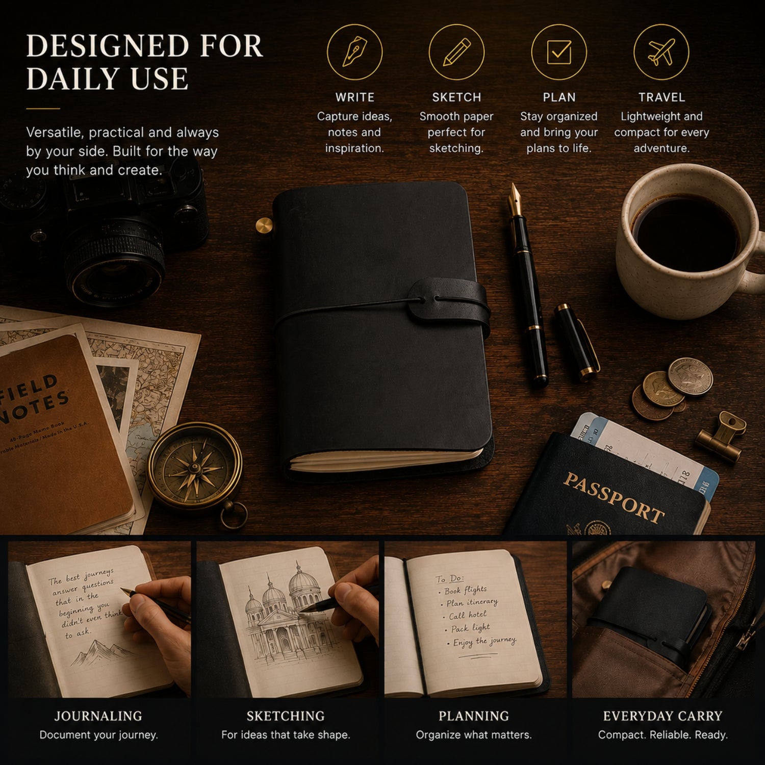 Personalised Leather Pocket Music Journal – Refillable Mini Notebook