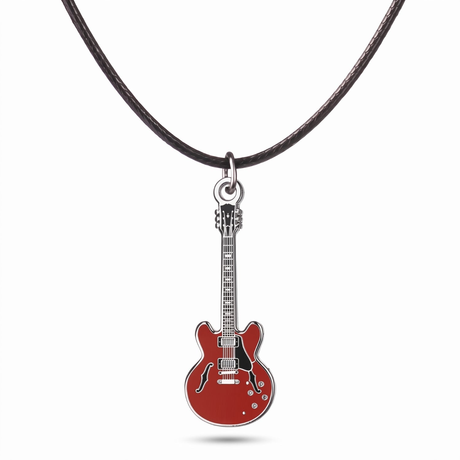 335-Style Guitar Necklace – 40mm Guitar Pendant with 46cm Black Faux Leather Cord
