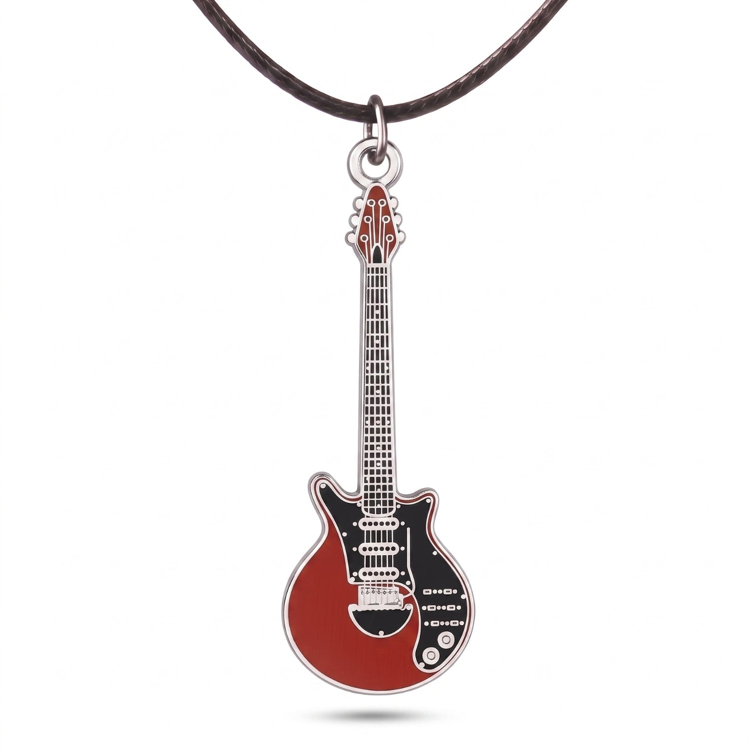 Brian May "Red-Special" Guitar Necklace – 40mm Guitar Pendant with 46cm Black Faux Leather Cord
