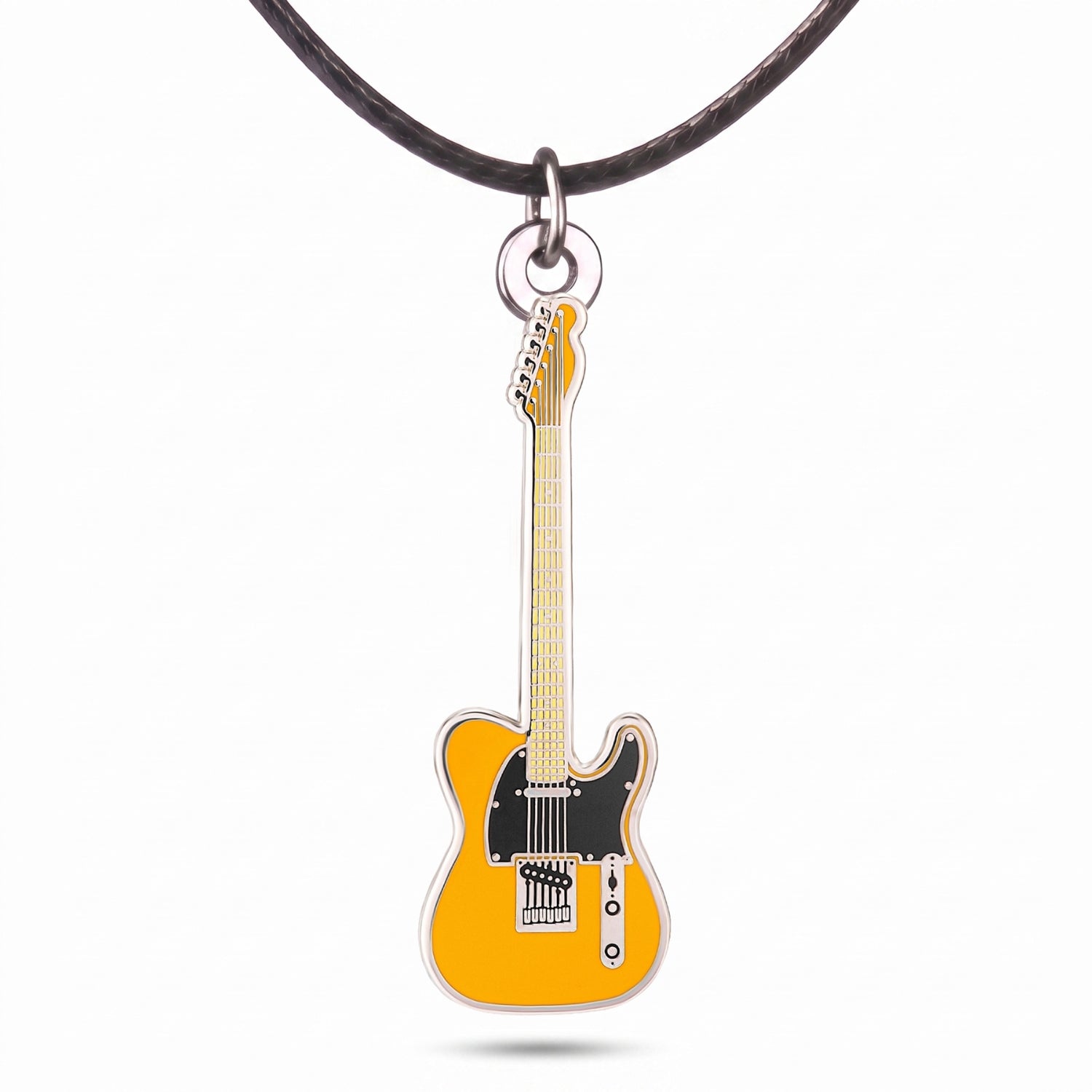 Keith Richards Tele-Style Guitar Necklace – 40mm Guitar Pendant with 46cm Black Faux Leather Cord