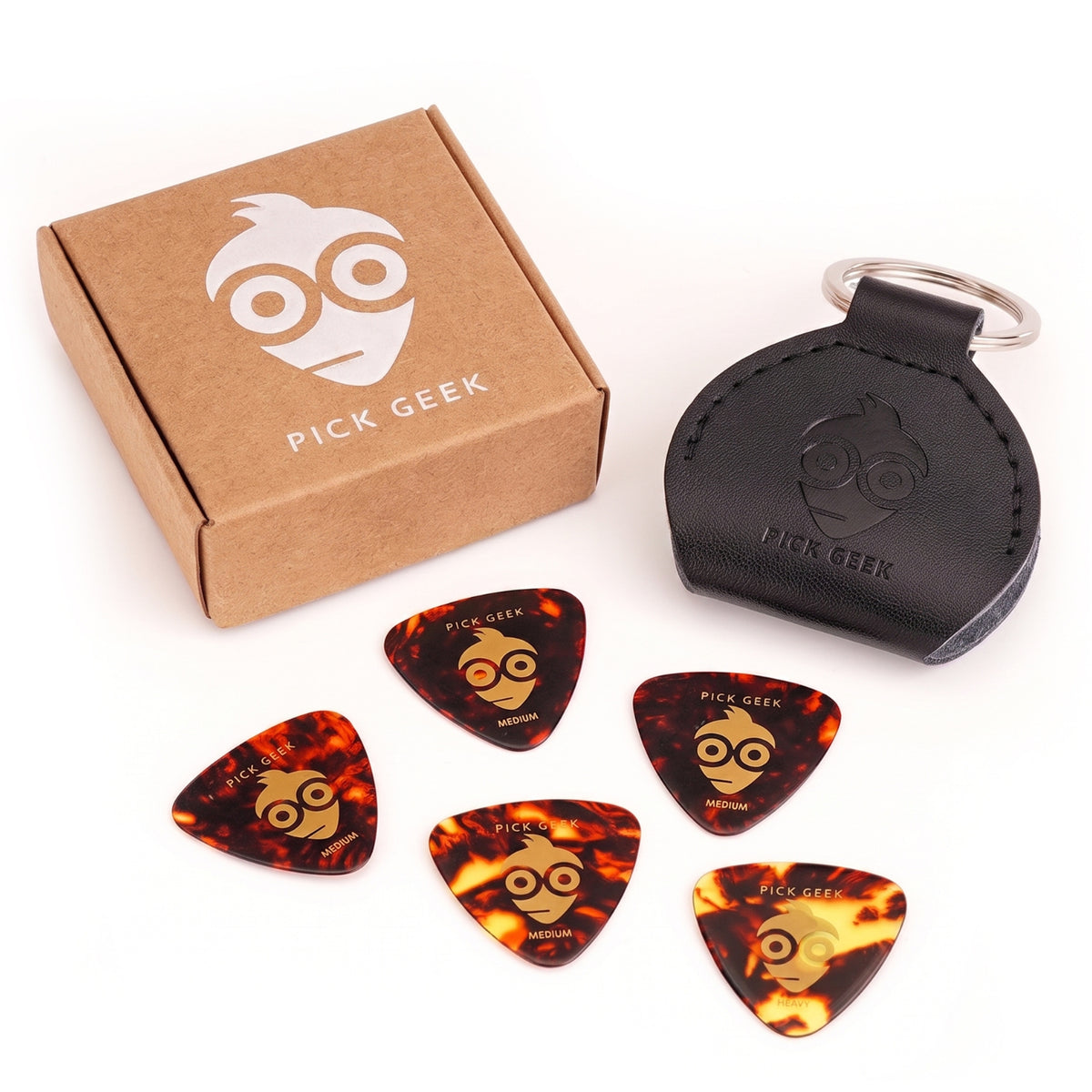 Pick Geek Leather Guitar Pick Holder Keyring - Premium Plectrum Case