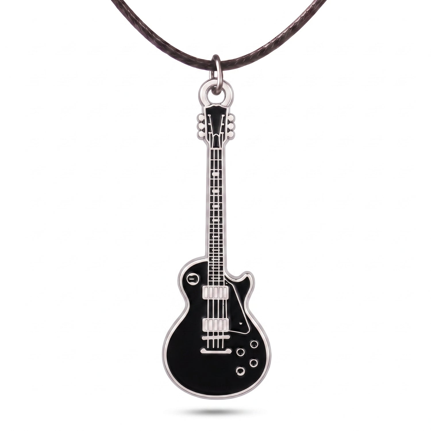 Black Les Paul-Style Guitar Necklace – Electric Guitar Pendant with 46cm Faux Leather Cord