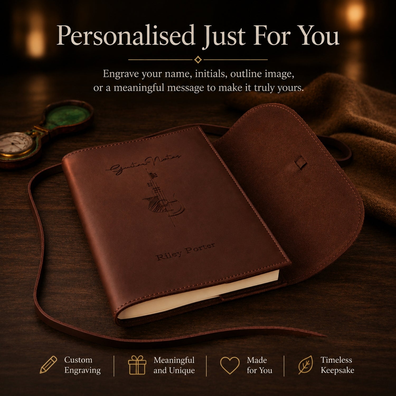 Personalised Leather Music Journal – Custom Engraved Refillable Notebook