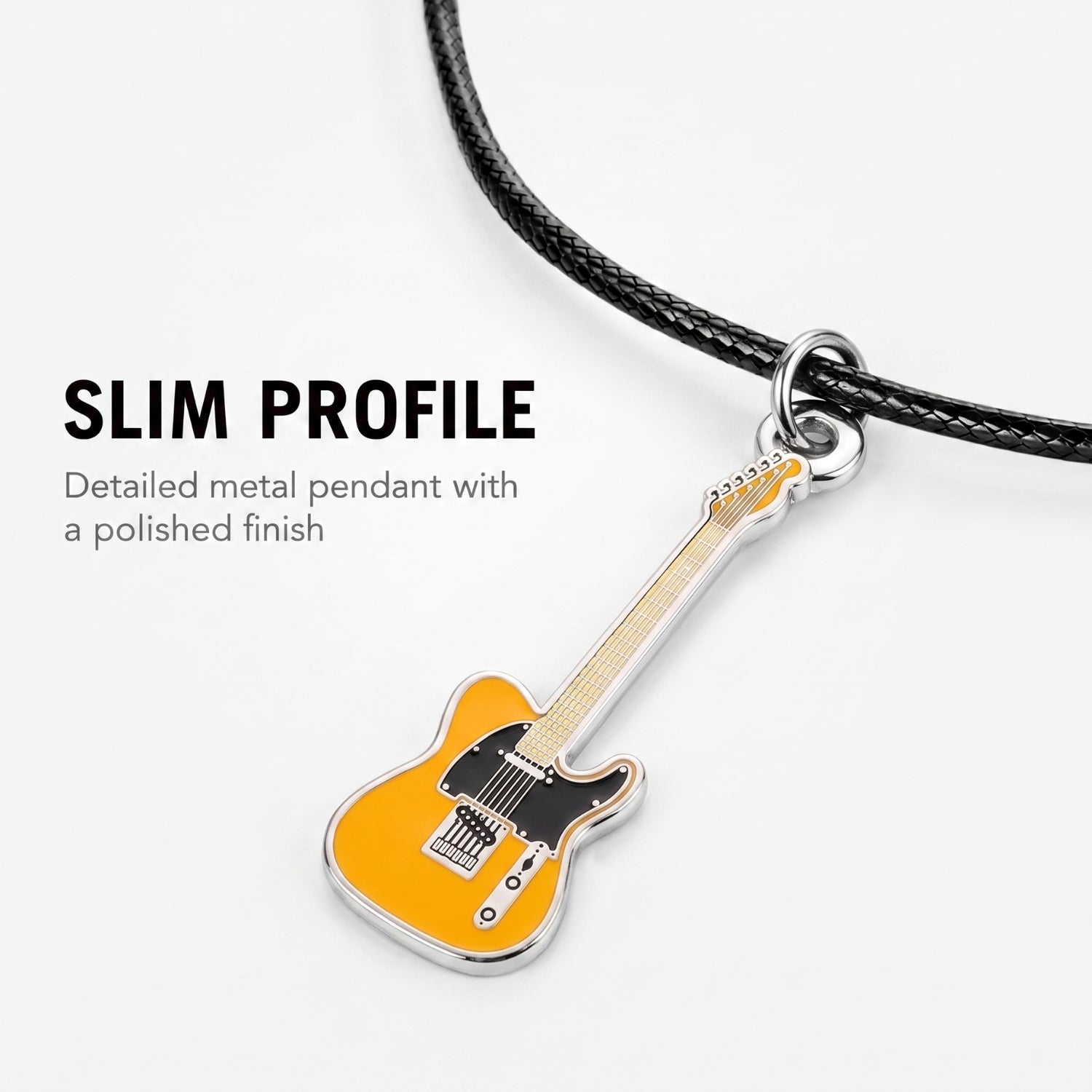 Keith Richards Tele-Style Guitar Necklace – 40mm Guitar Pendant with 46cm Black Faux Leather Cord