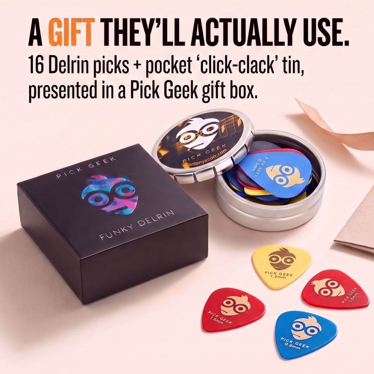 Pick Geek Funky Delrin Guitar Pick Set - Premium Gift Edition