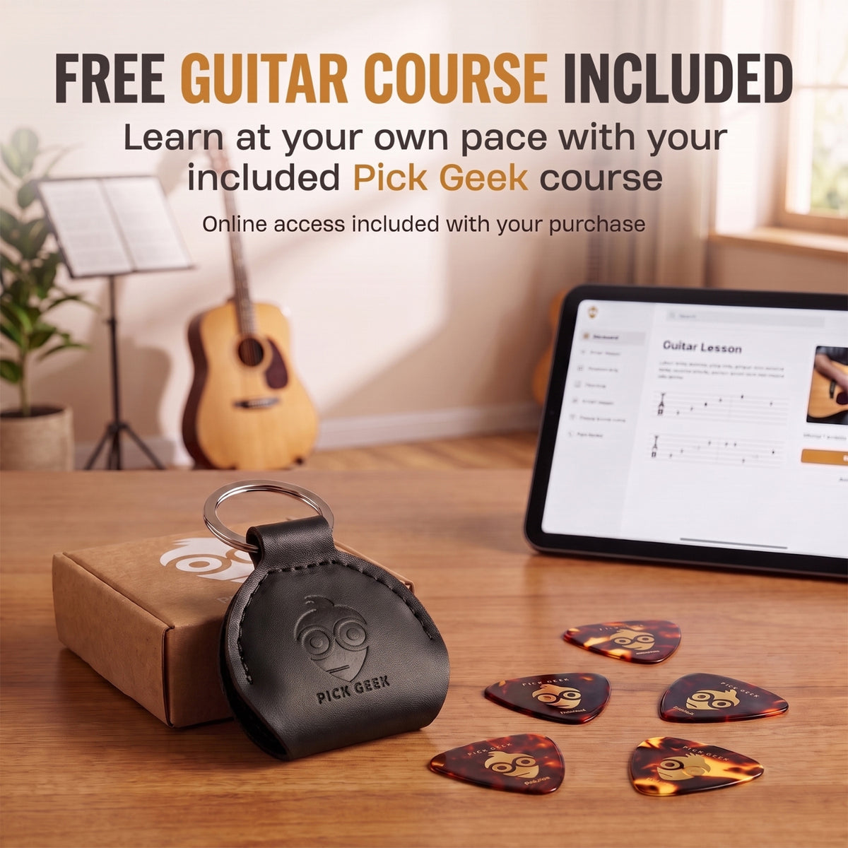 Pick Geek Leather Guitar Pick Holder Keyring - Premium Plectrum Case