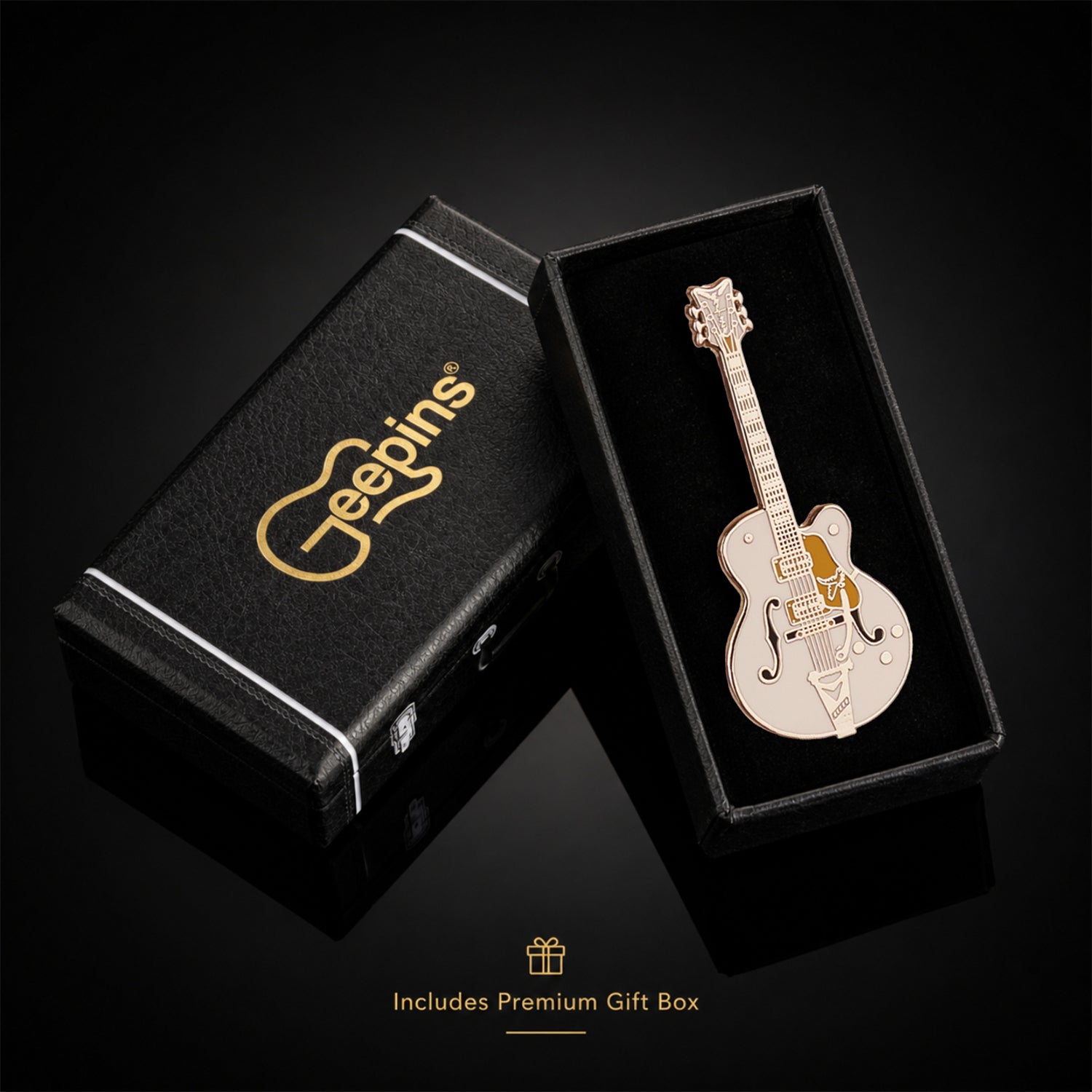 White Falcon Style Guitar Enamel Pin Badge