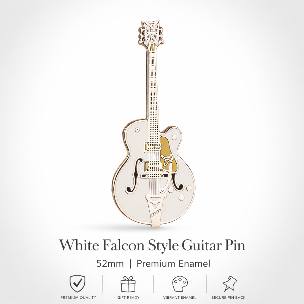 White Falcon Style Guitar Enamel Pin Badge