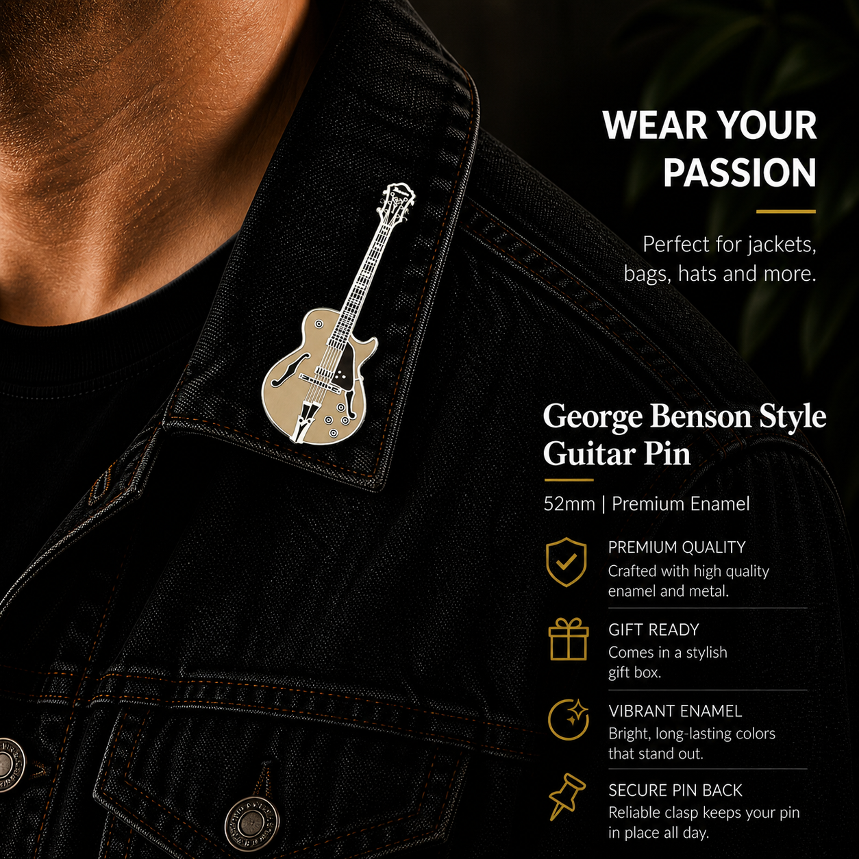 George Benson Style Guitar Enamel Pin Badge