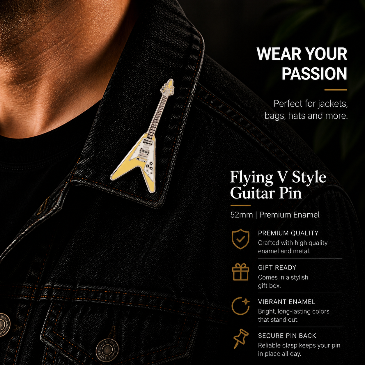 Flying V Style Guitar Enamel Pin Badge