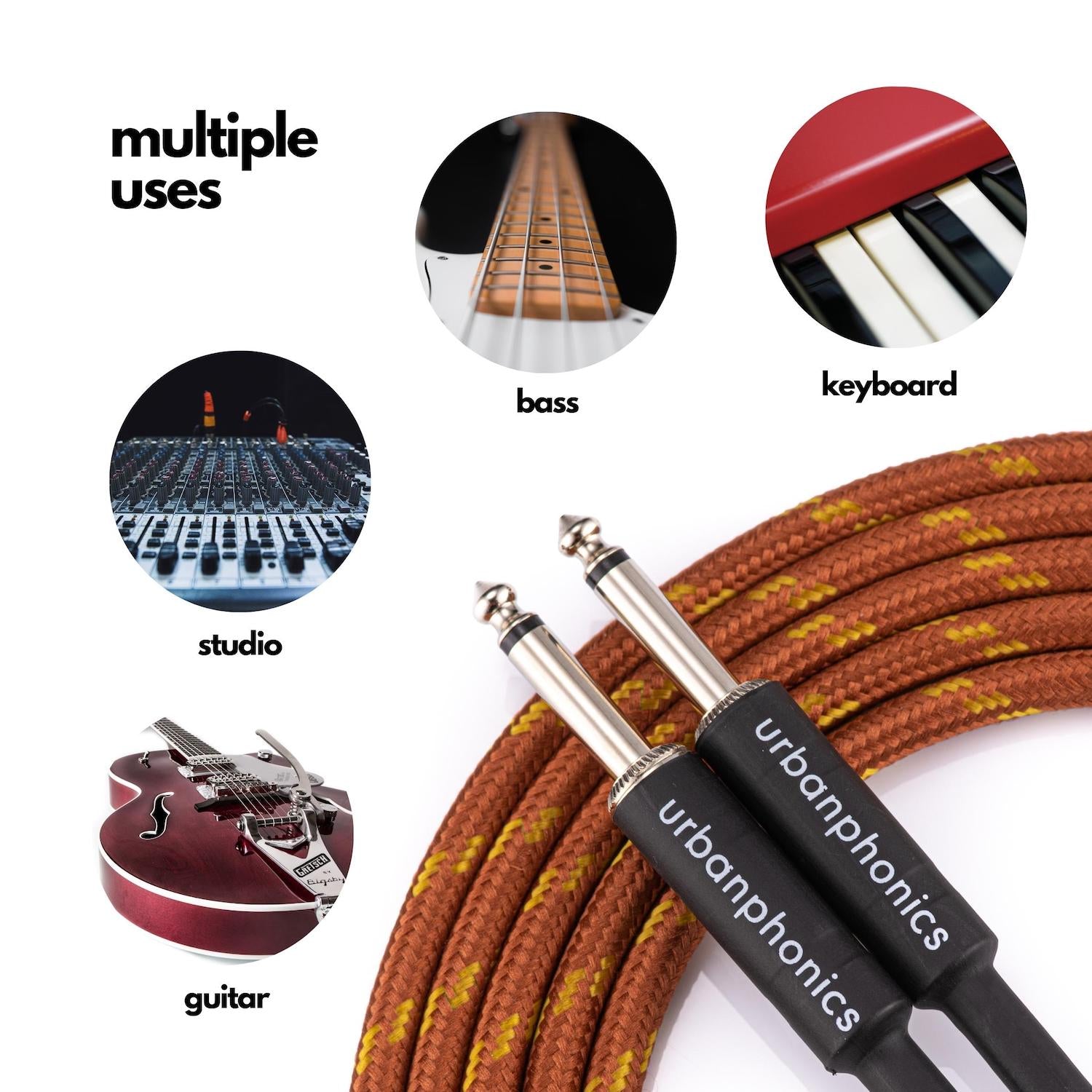 Urbanphonics Instrument Cable - Copper-Colour Tweed